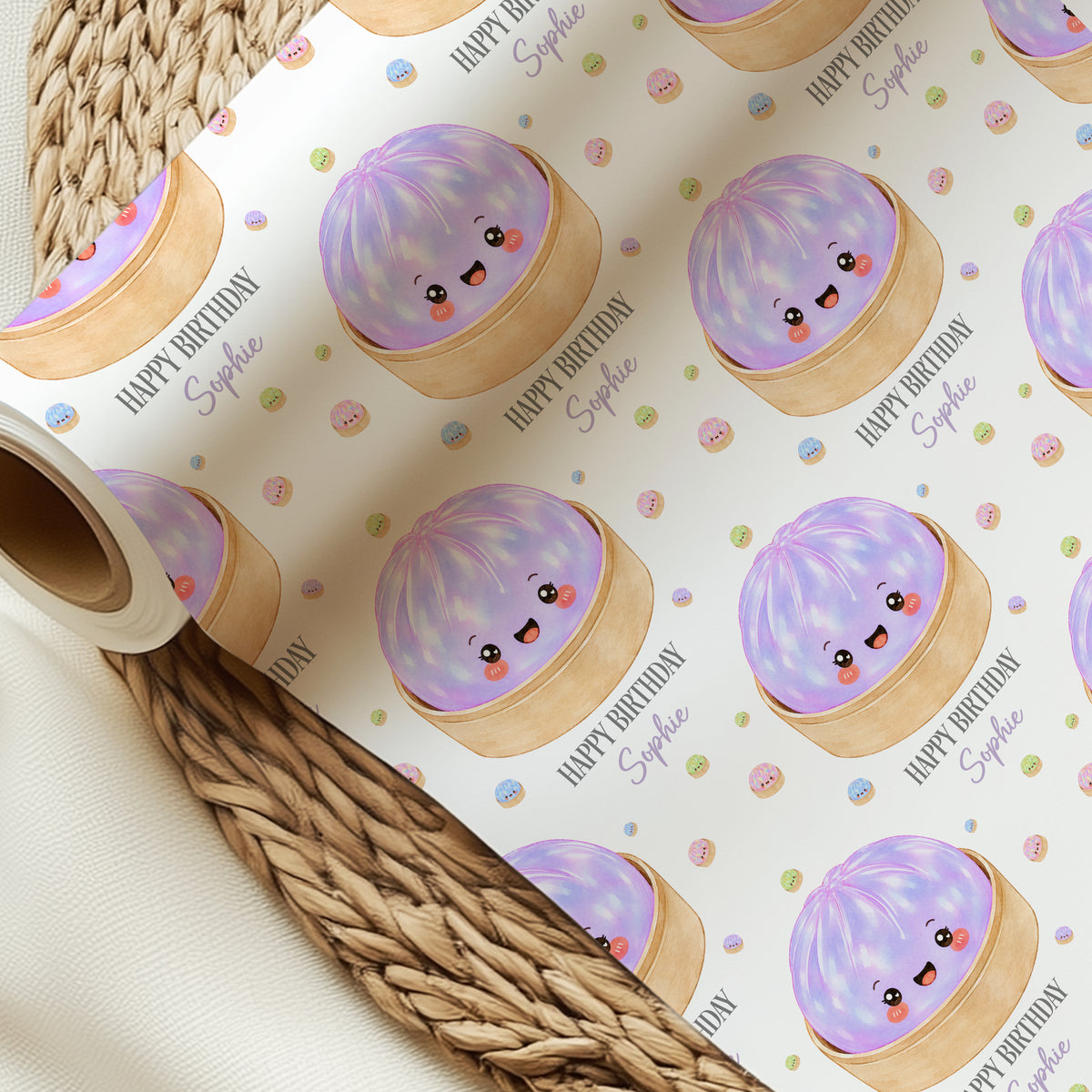 Personalised Dumpling Birthday Wrapping Paper – Cute Gift Wrap