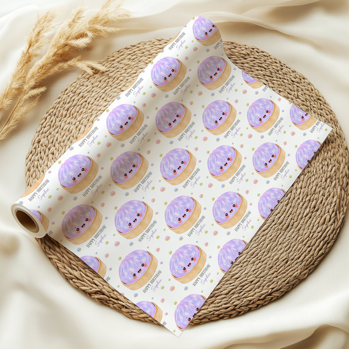 Personalised Dumpling Birthday Wrapping Paper – Cute Gift Wrap