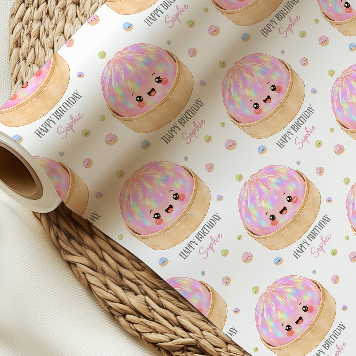 Personalised Dumpling Birthday Wrapping Paper – Cute Gift Wrap