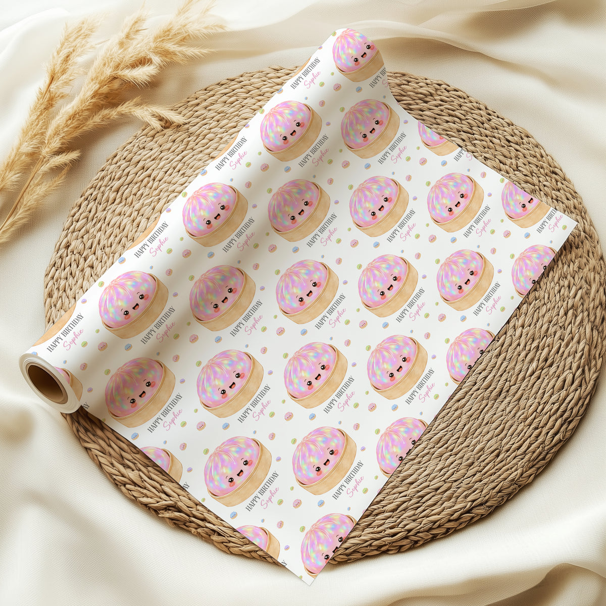 Personalised Dumpling Birthday Wrapping Paper – Cute Gift Wrap