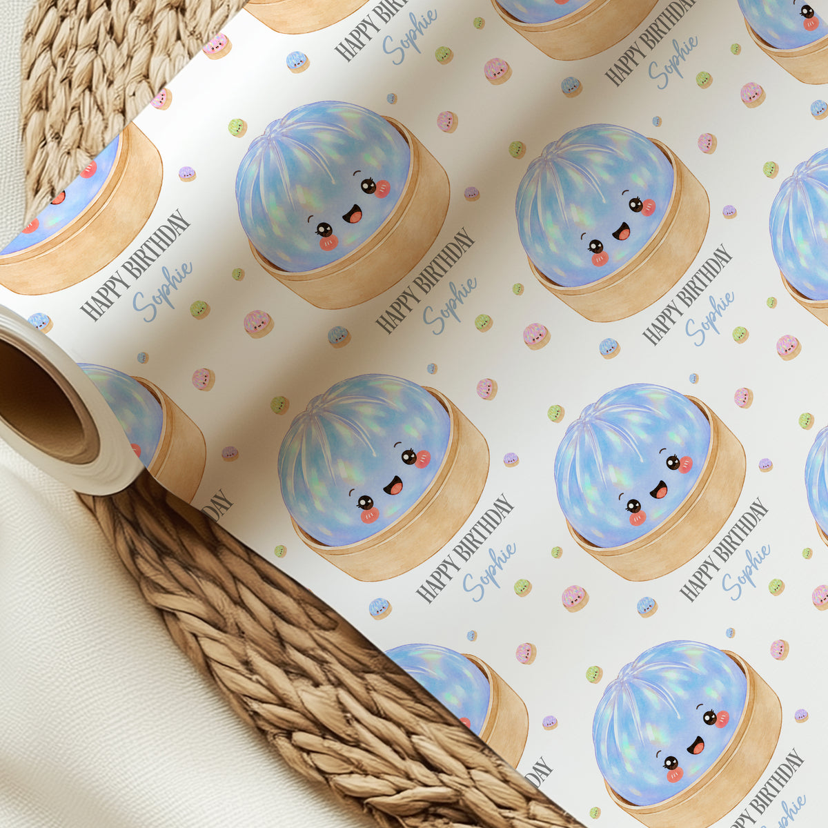 Personalised Dumpling Birthday Wrapping Paper – Cute Gift Wrap