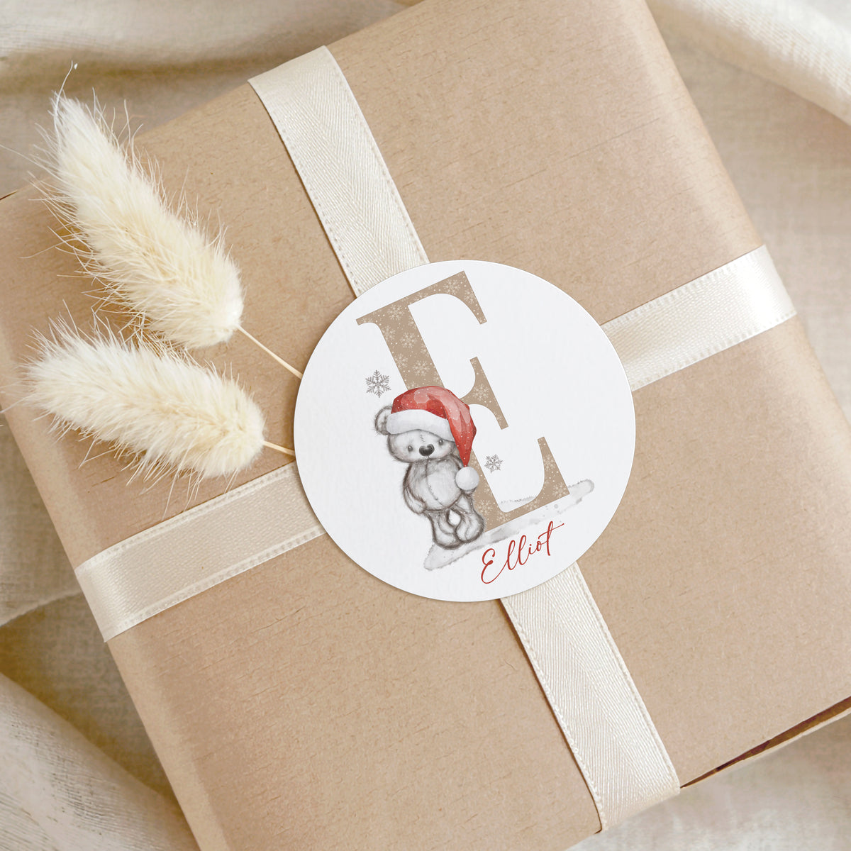 Personalised Teddy Bear Christmas Stickers – Initial Name Gift Stickers