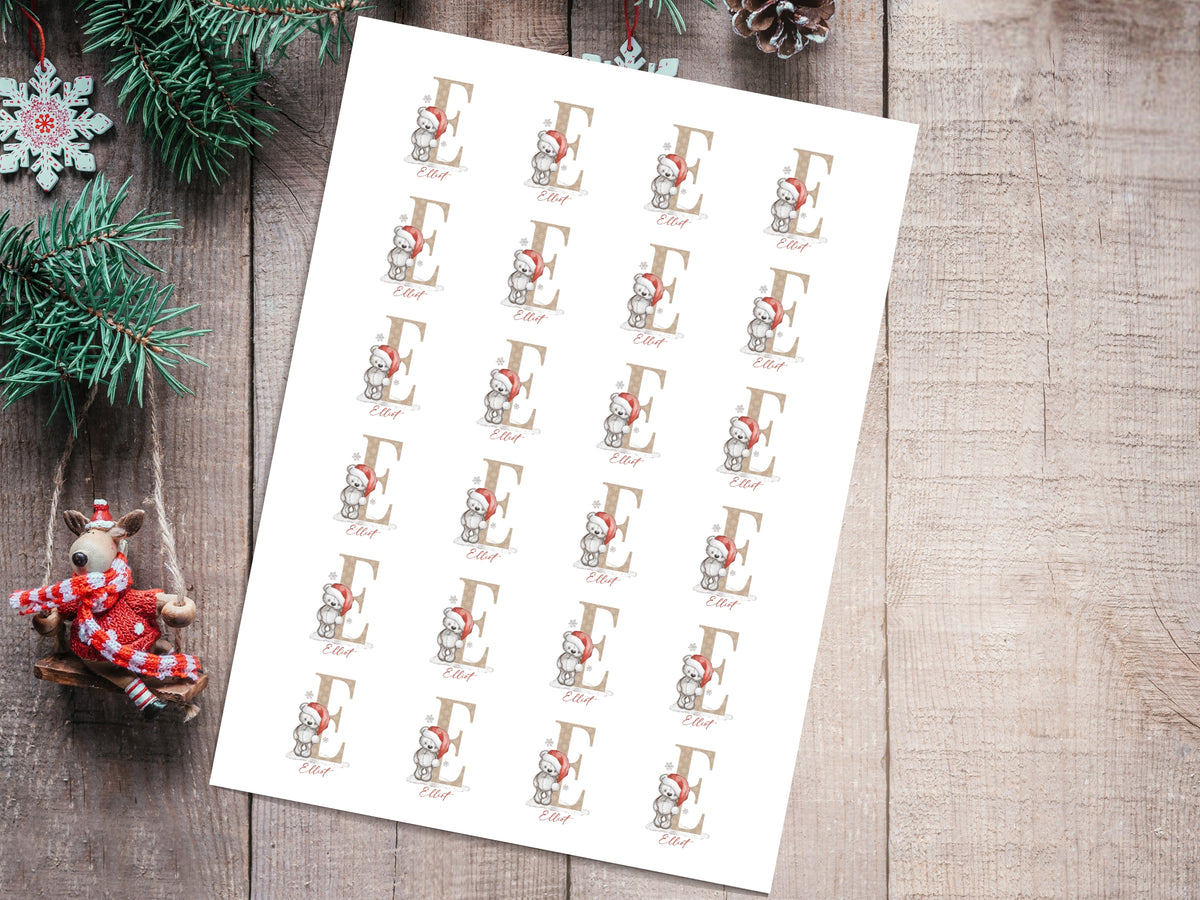 Personalised Teddy Bear Christmas Stickers – Initial Name Gift Stickers