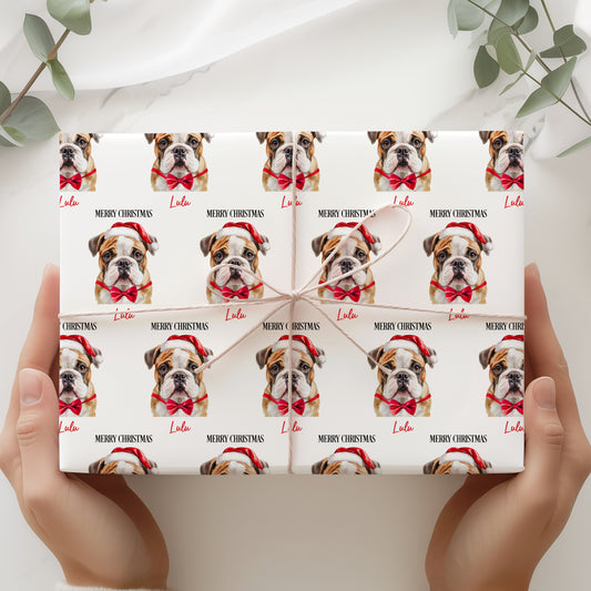 English Bulldog Christmas Wrapping Paper, Personalised English Bulldog Gift Wrap