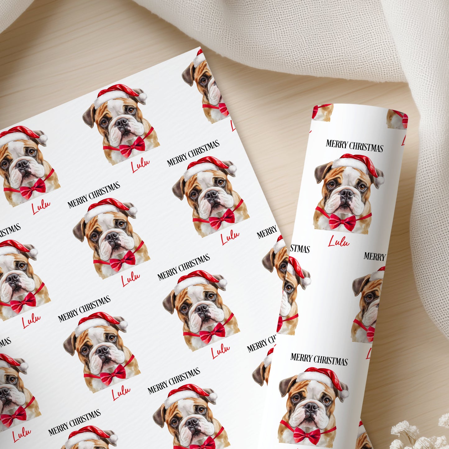 Personalised English Bulldog Christmas Wrapping Paper – Dog Gift Wrap