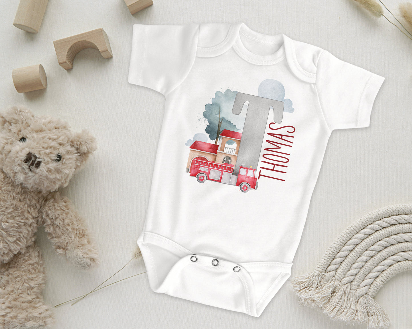 Personalised Fire engine baby grow