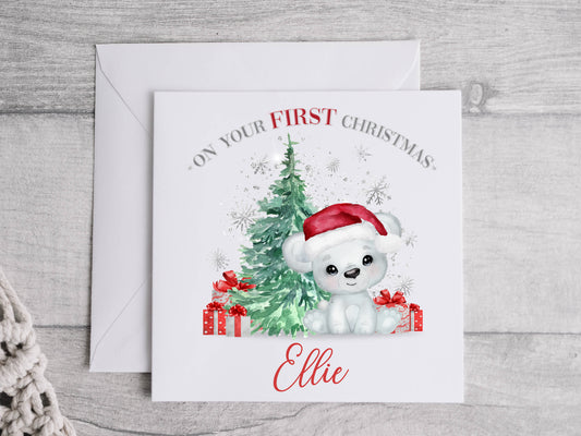 Personalised first christmas card, on your first christmas card, new baby christmas card
