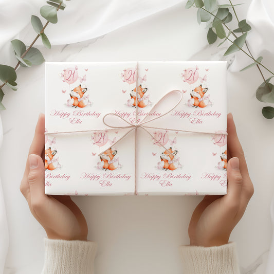Personalised Fox Milestone Birthday Wrapping Paper