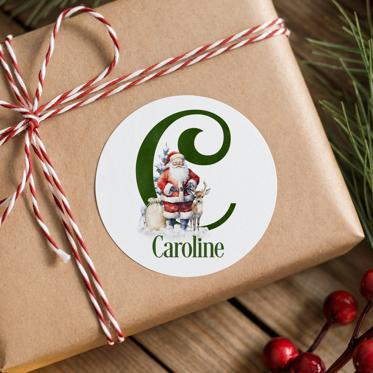 Personalised Christmas Stickers – Santa Initial Name Gift Stickers