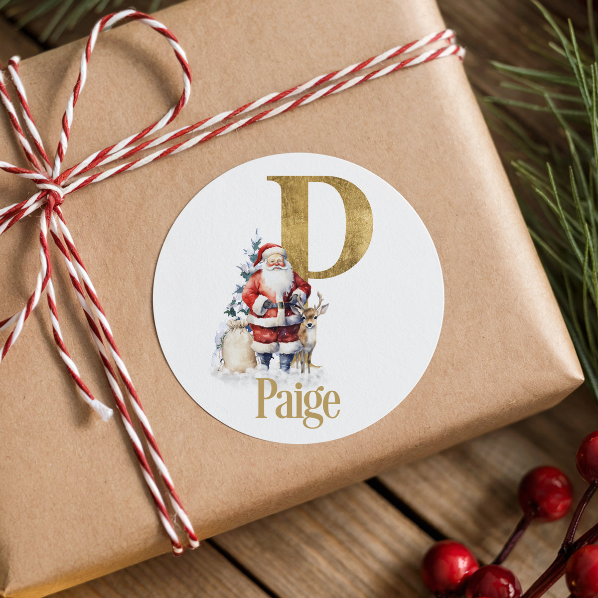 Personalised Christmas Stickers – Santa Initial Name Gift Stickers