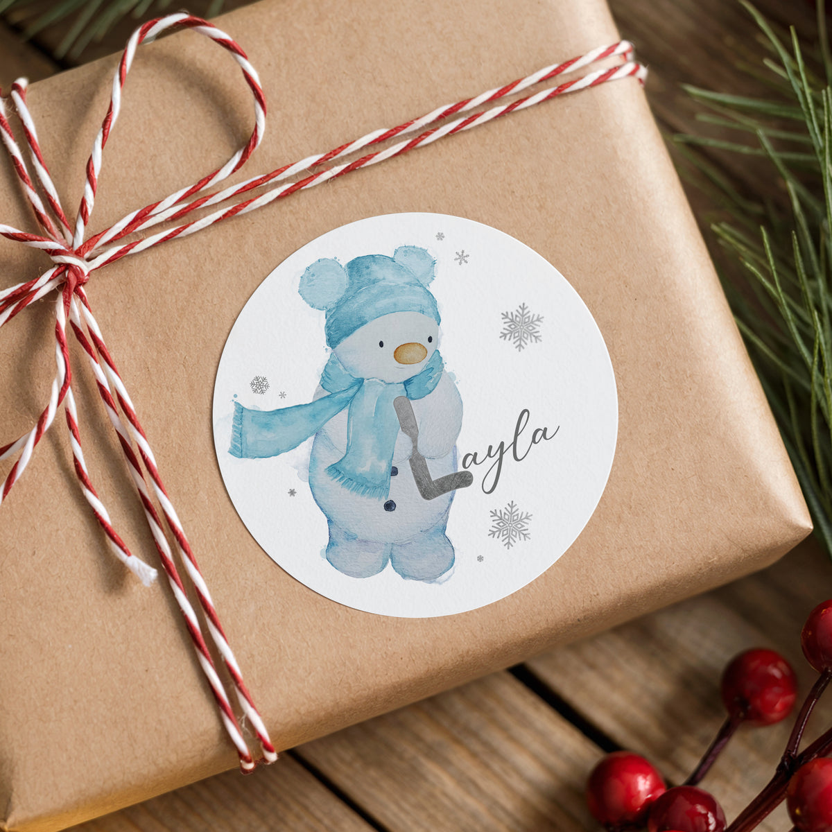 Personalised Snowman Christmas Stickers – Initial Name Gift Stickers