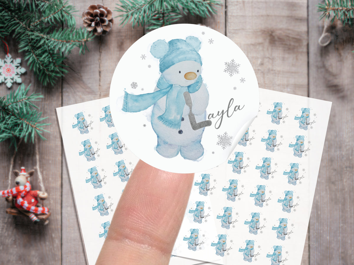Personalised Snowman Christmas Stickers – Initial Name Gift Stickers