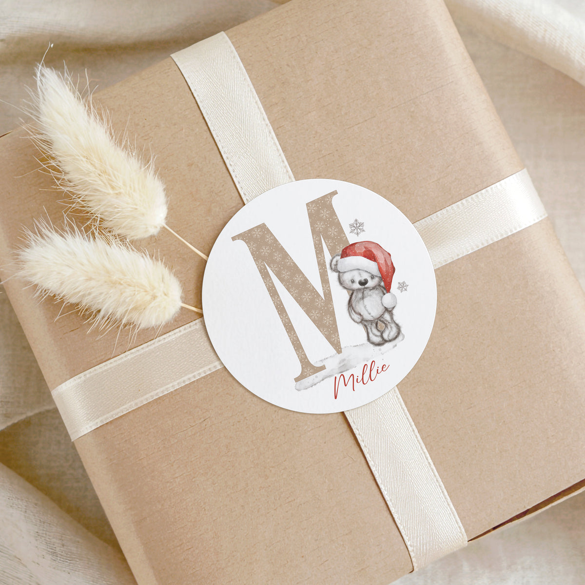 Personalised Teddy Bear Christmas Stickers – Initial Name Gift Stickers