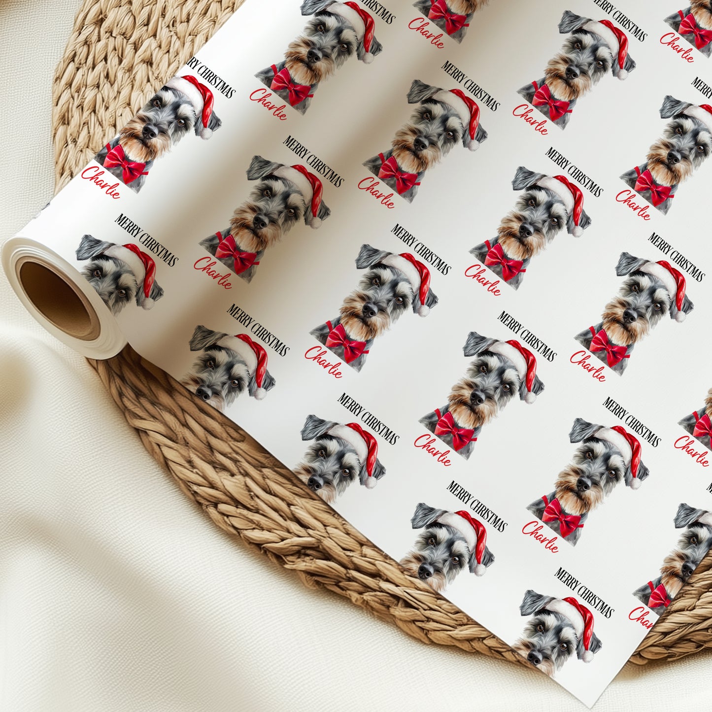 Personalised Miniature Schnauzer Christmas Wrapping Paper – Dog Gift Wrap
