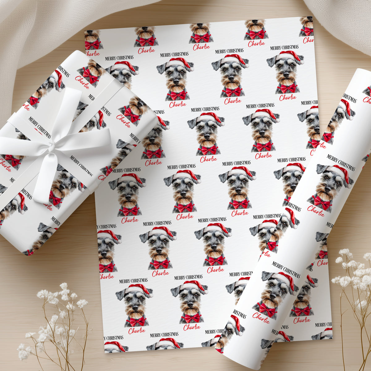 Personalised Miniature Schnauzer Christmas Wrapping Paper – Dog Gift Wrap