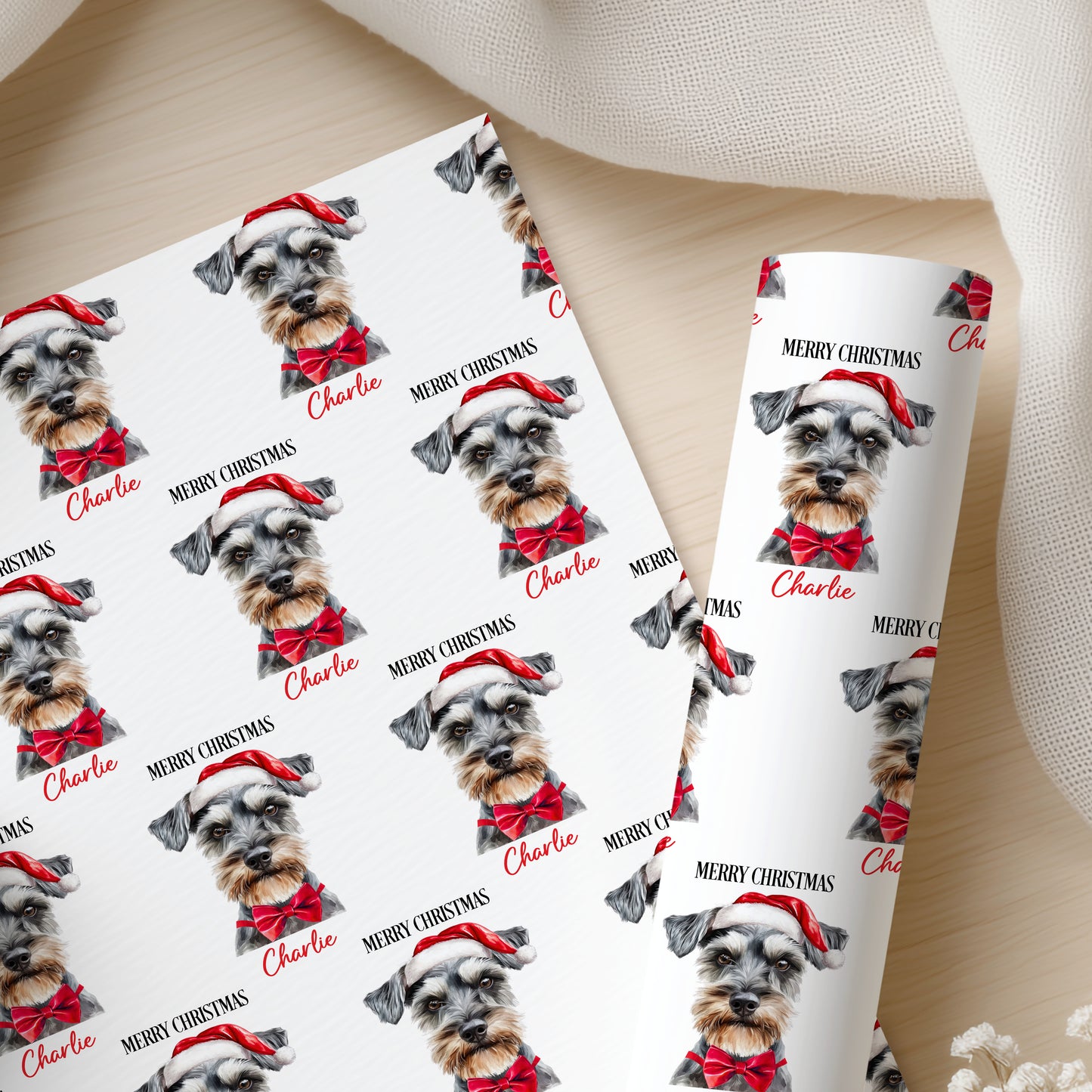 Personalised Miniature Schnauzer Christmas Wrapping Paper – Dog Gift Wrap