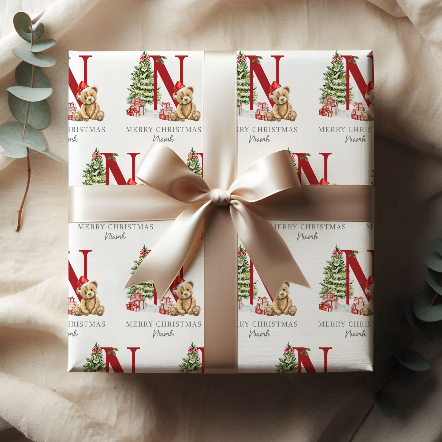 Christmas Teddy Bear Wrapping Paper, Personalised Christmas Teddy Bear Gift Wrap