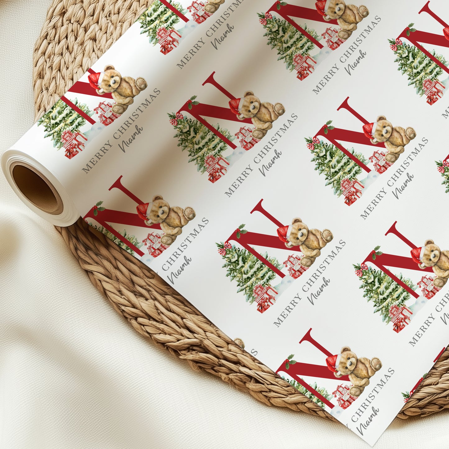 Christmas Teddy Bear Wrapping Paper, Personalised Christmas Teddy Bear Gift Wrap