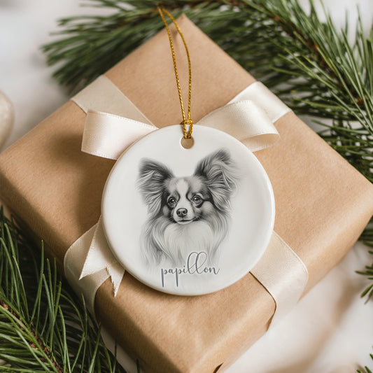 Personalised Papillion Christmas bauble