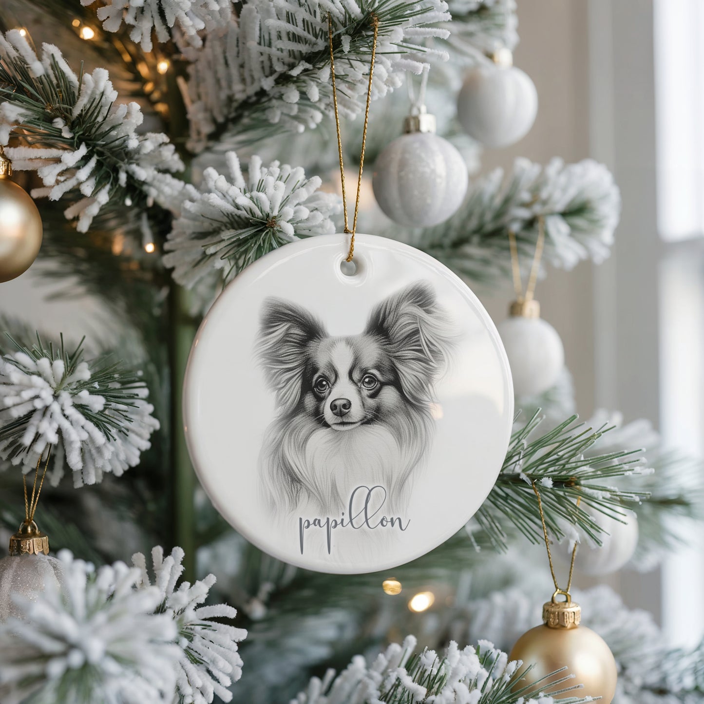 Personalised Papillion Christmas bauble