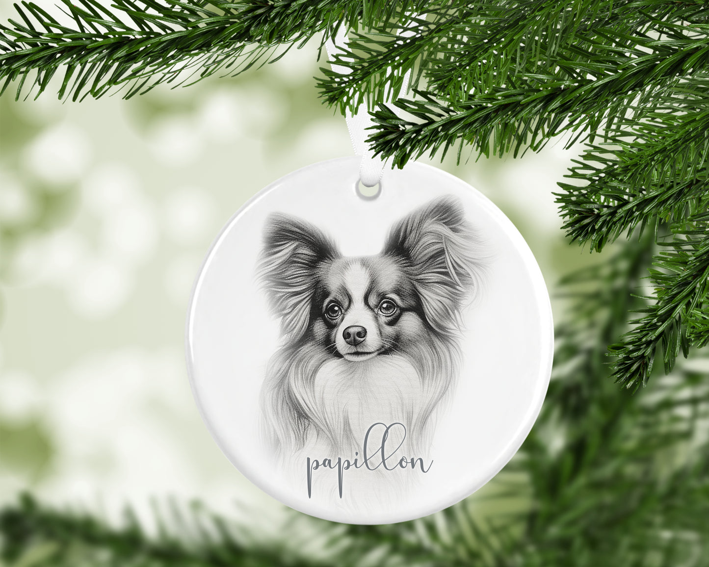 Personalised Papillion Christmas bauble