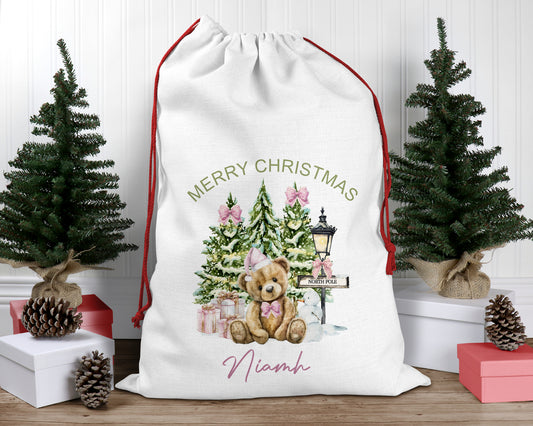 Personalised Teddy Santa Sack, First Christmas Santa sack