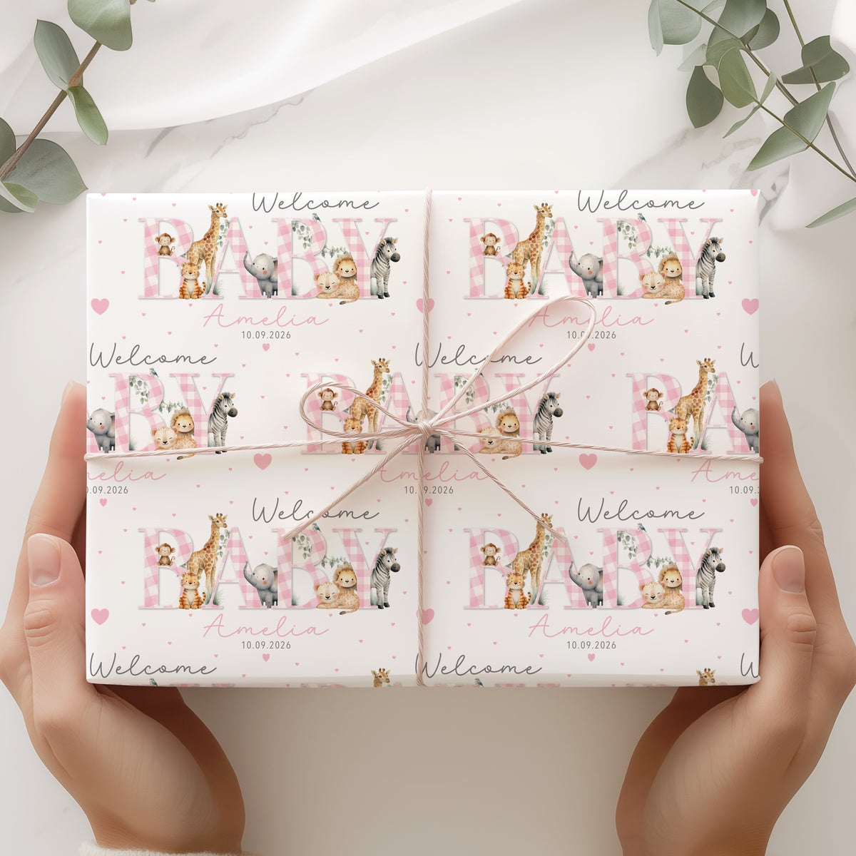 Personalised New Baby Wrapping Paper – Safari Animal Baby Gift Wrap