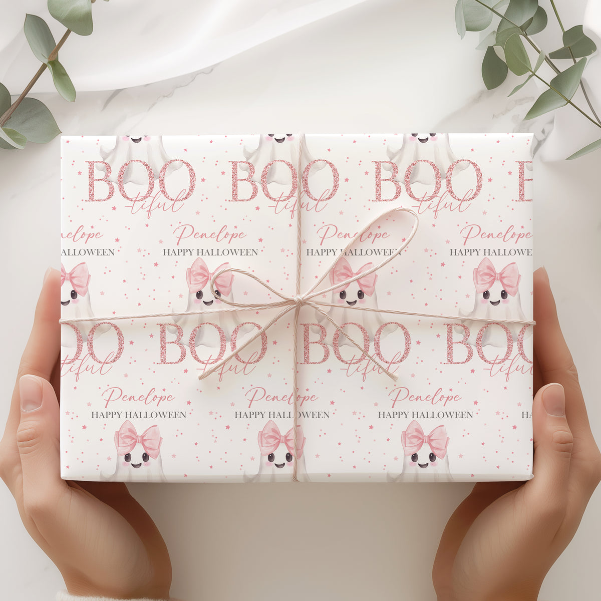 Personalised Pink Halloween Wrapping Paper – Cute Ghost Gift Wrap