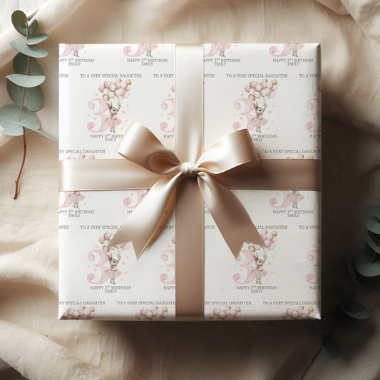 Personalised Pink Bunny Birthday Wrapping Paper