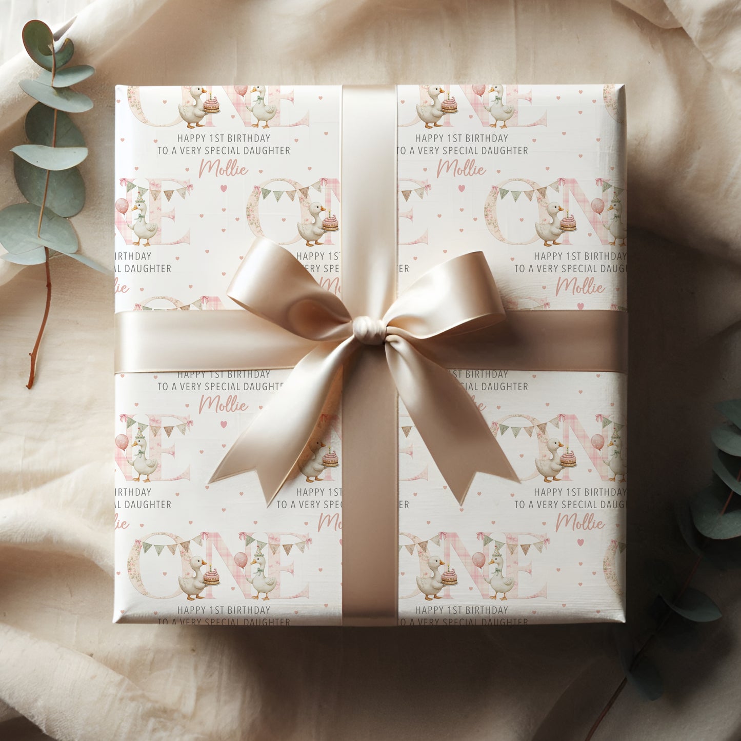 Personalised Silly Goose First Birthday Gift Wrapping Paper