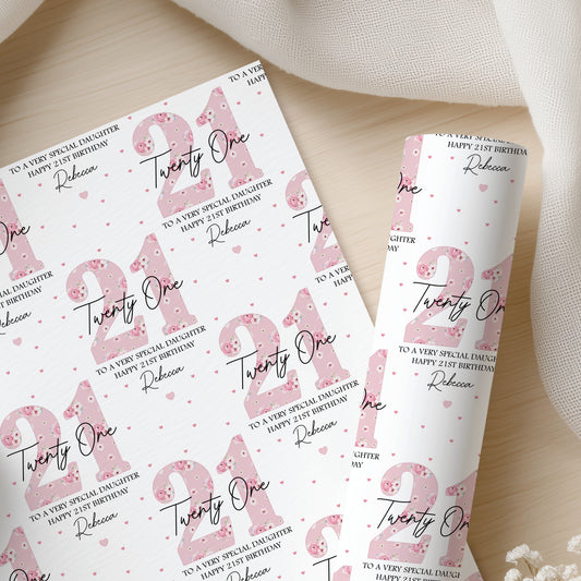 Personalised 21st Birthday Wrapping Paper – Pink Floral Gift Wrap