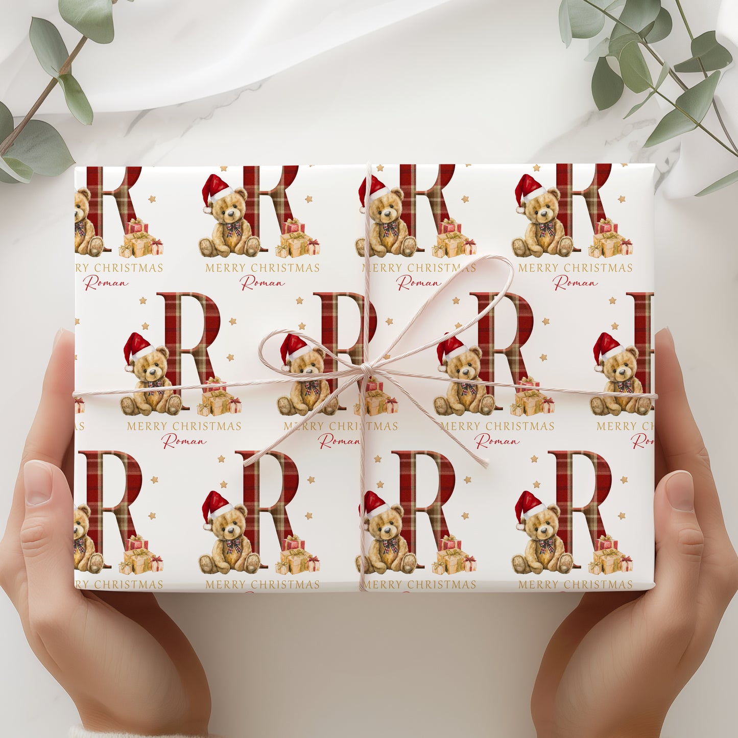 Christmas Teddy Bear Tartan Wrapping Paper, Personalised Christmas Teddy Bear Tartan Gift Wrap