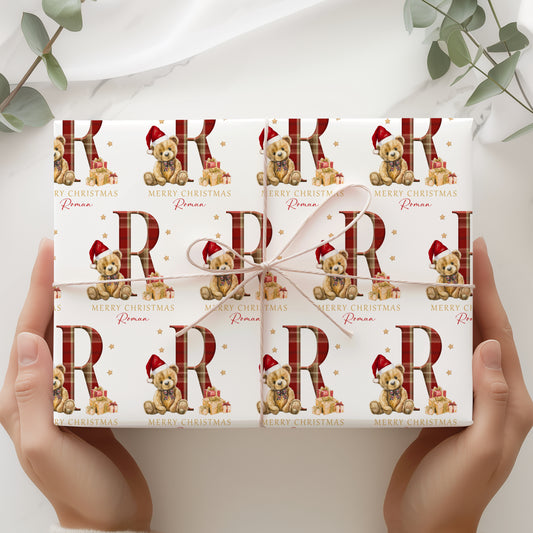 Christmas Teddy Bear Tartan Wrapping Paper, Personalised Christmas Teddy Bear Tartan Gift Wrap