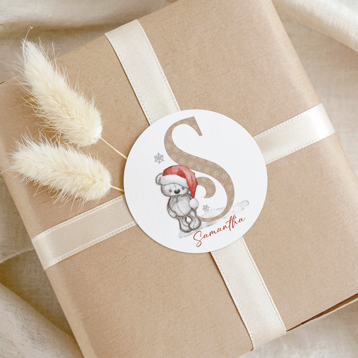 Personalised Teddy Bear Christmas Stickers – Initial Name Gift Stickers
