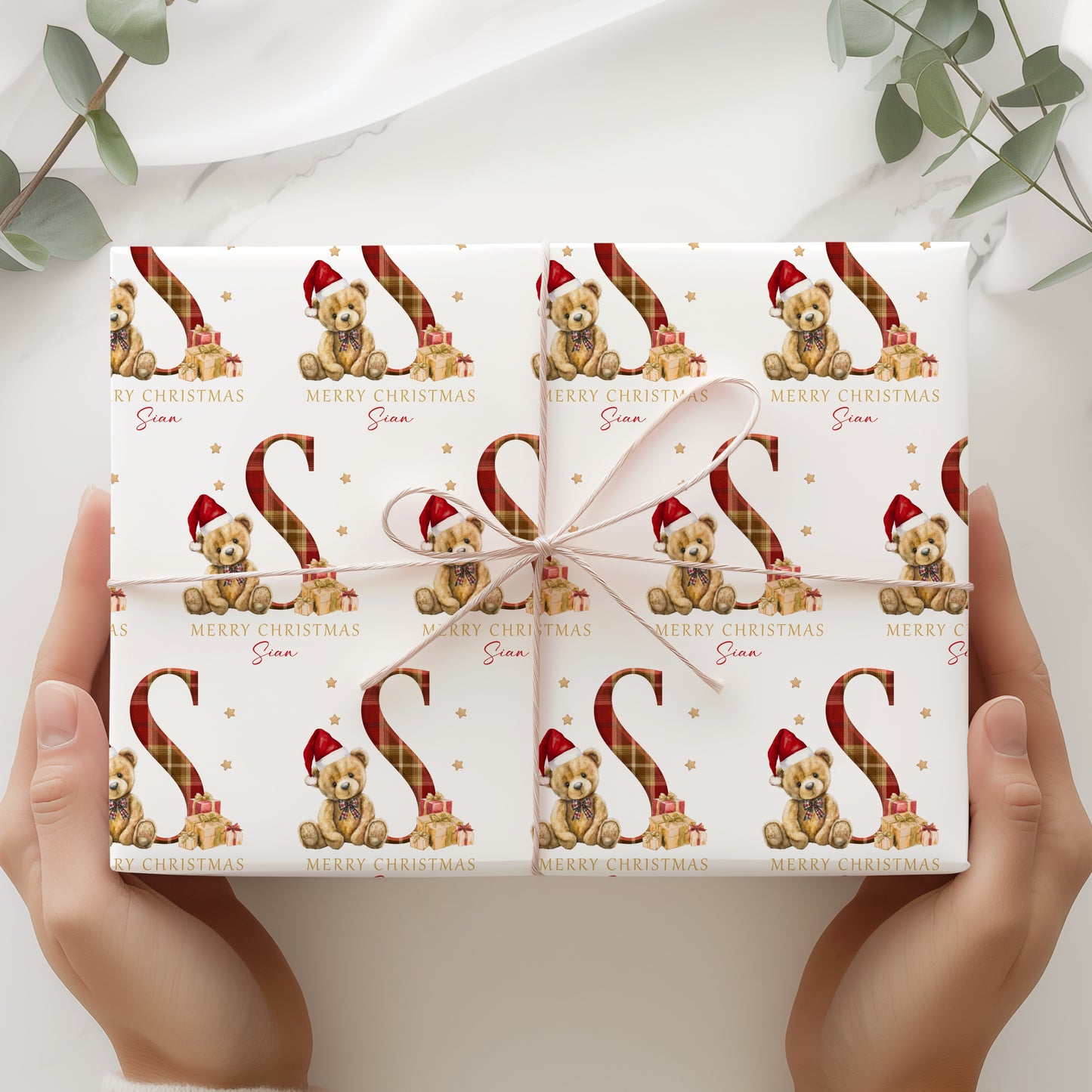 Christmas Teddy Bear Tartan Wrapping Paper, Personalised Christmas Teddy Bear Tartan Gift Wrap
