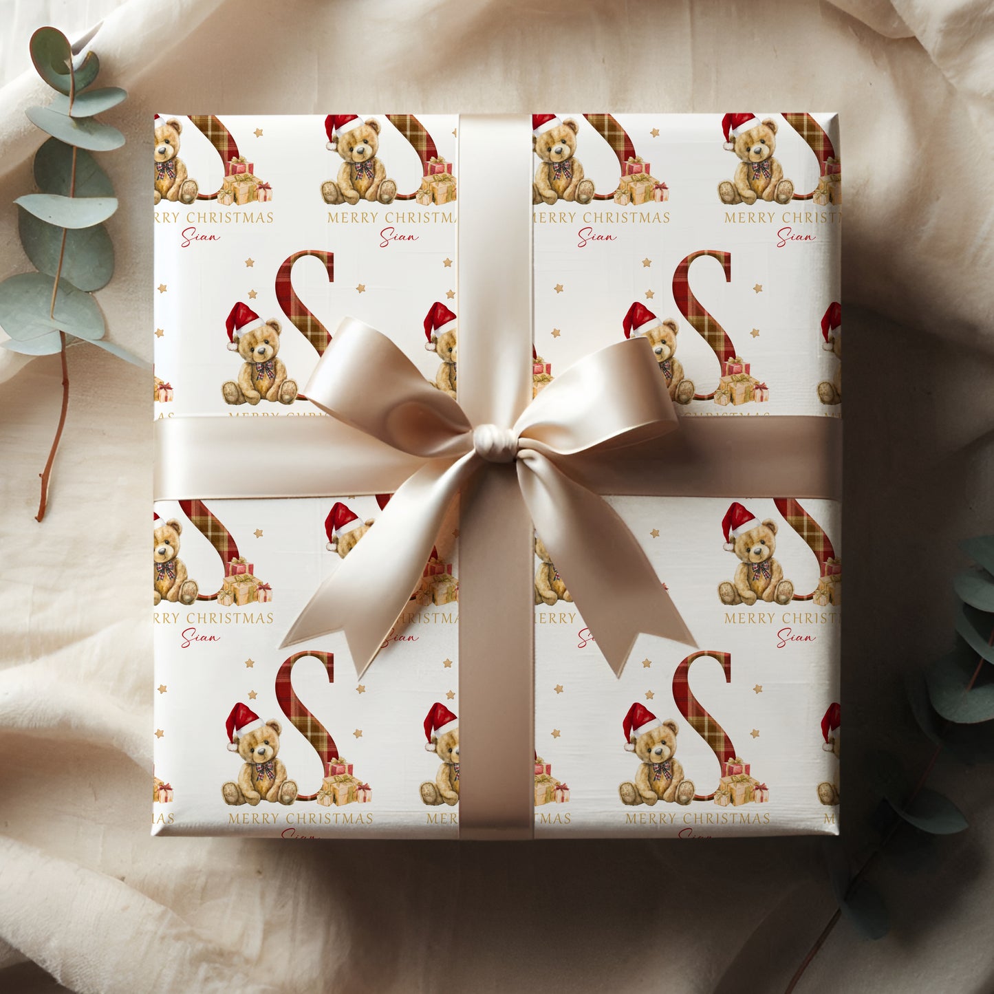 Christmas Teddy Bear Tartan Wrapping Paper, Personalised Christmas Teddy Bear Tartan Gift Wrap