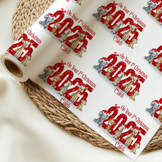 Personalised First Christmas Safari Animal Wrapping Paper