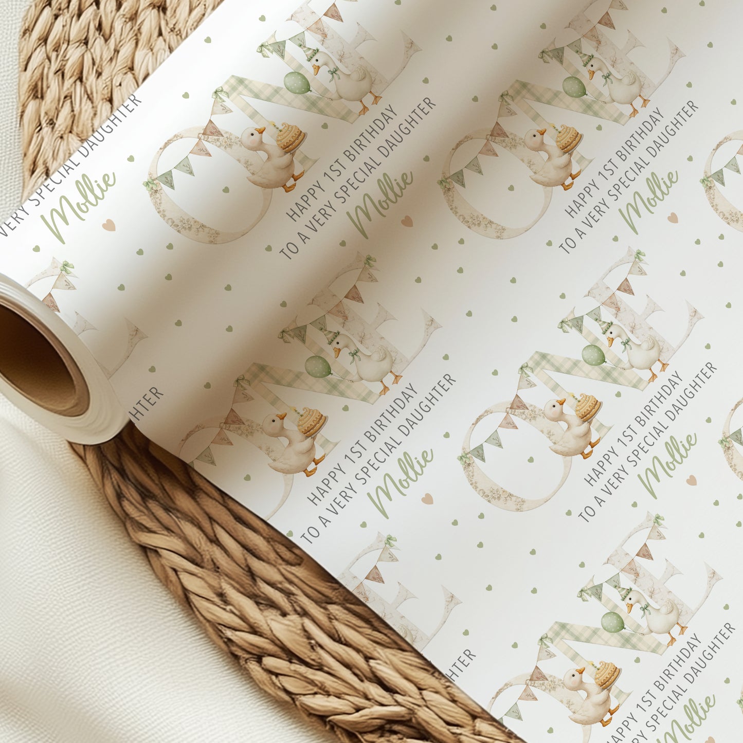 Personalised Silly Goose First Birthday Gift Wrapping Paper