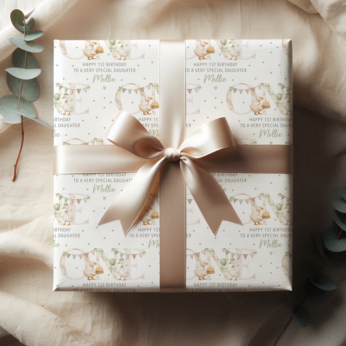 Personalised Silly Goose First Birthday Gift Wrapping Paper