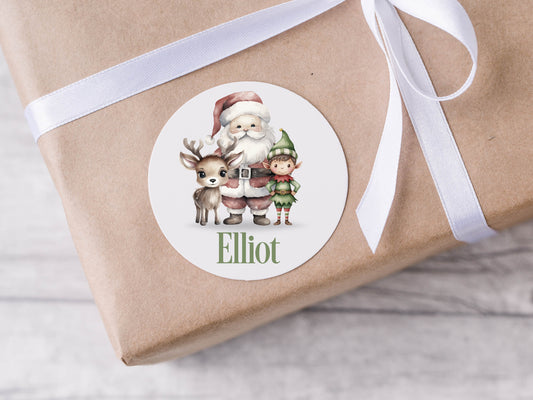Personalised Santa Christmas stickers, Kids xmas, Santa elf gift tags, custom Christmas packaging, red Christmas Santa gift packaging labels