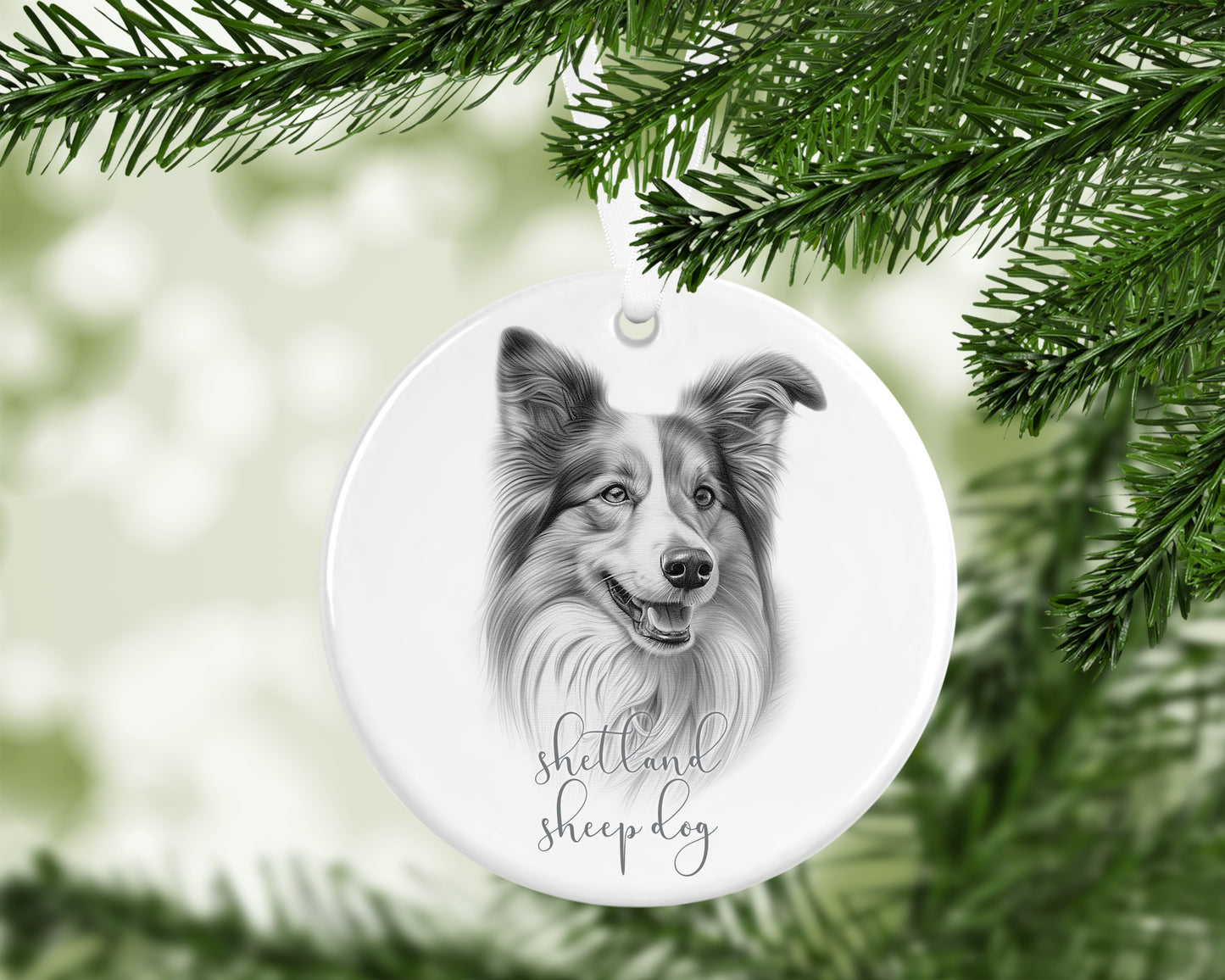 Personalised Shetland Sheep Dog Christmas bauble