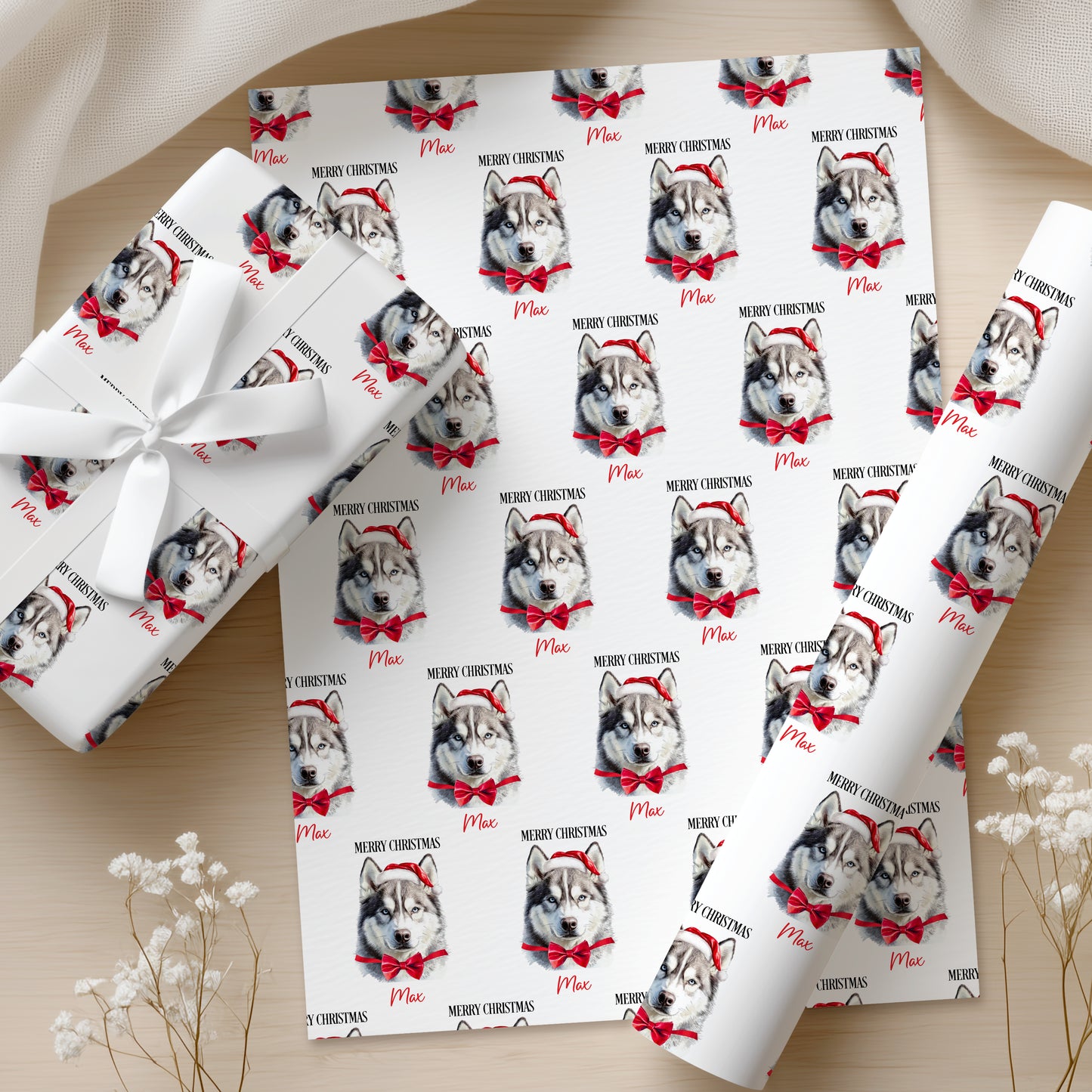 Personalised Husky Christmas Wrapping Paper – Dog Gift Wrap