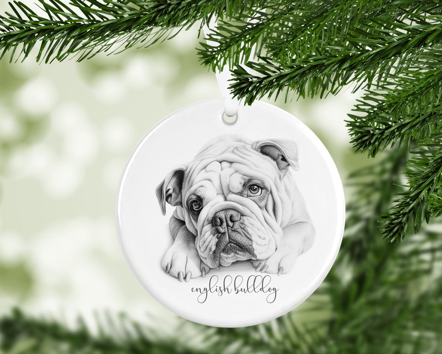 Personalised English Bulldog Christmas bauble