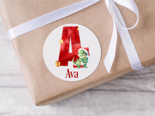 Personalised Christmas stickers, Dinosaur Christmas, Santa gift tags, custom Christmas packaging, red Christmas Santa gift packaging labels