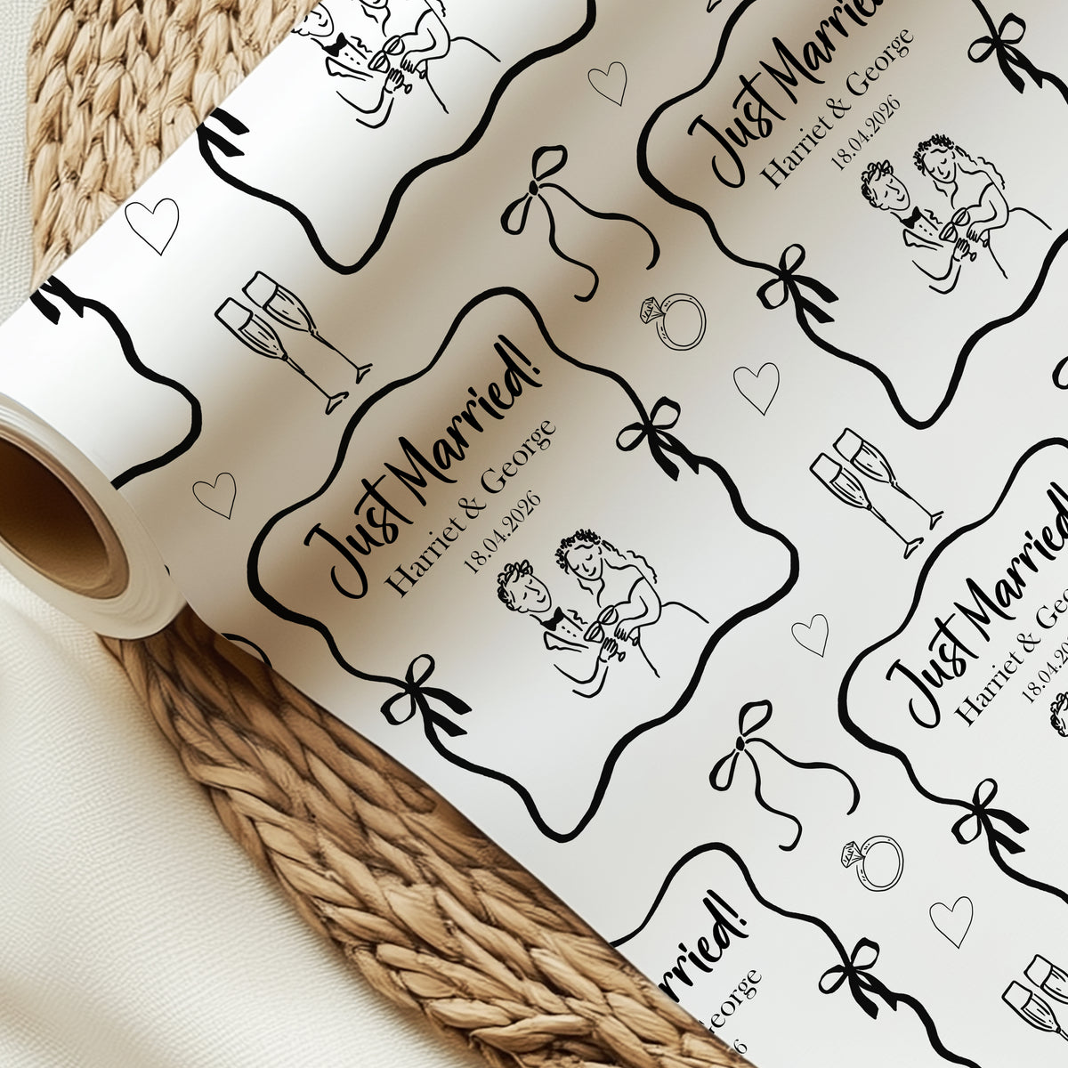 Personalised Wedding Wrapping Paper – Just Married Couple Gift Wrap