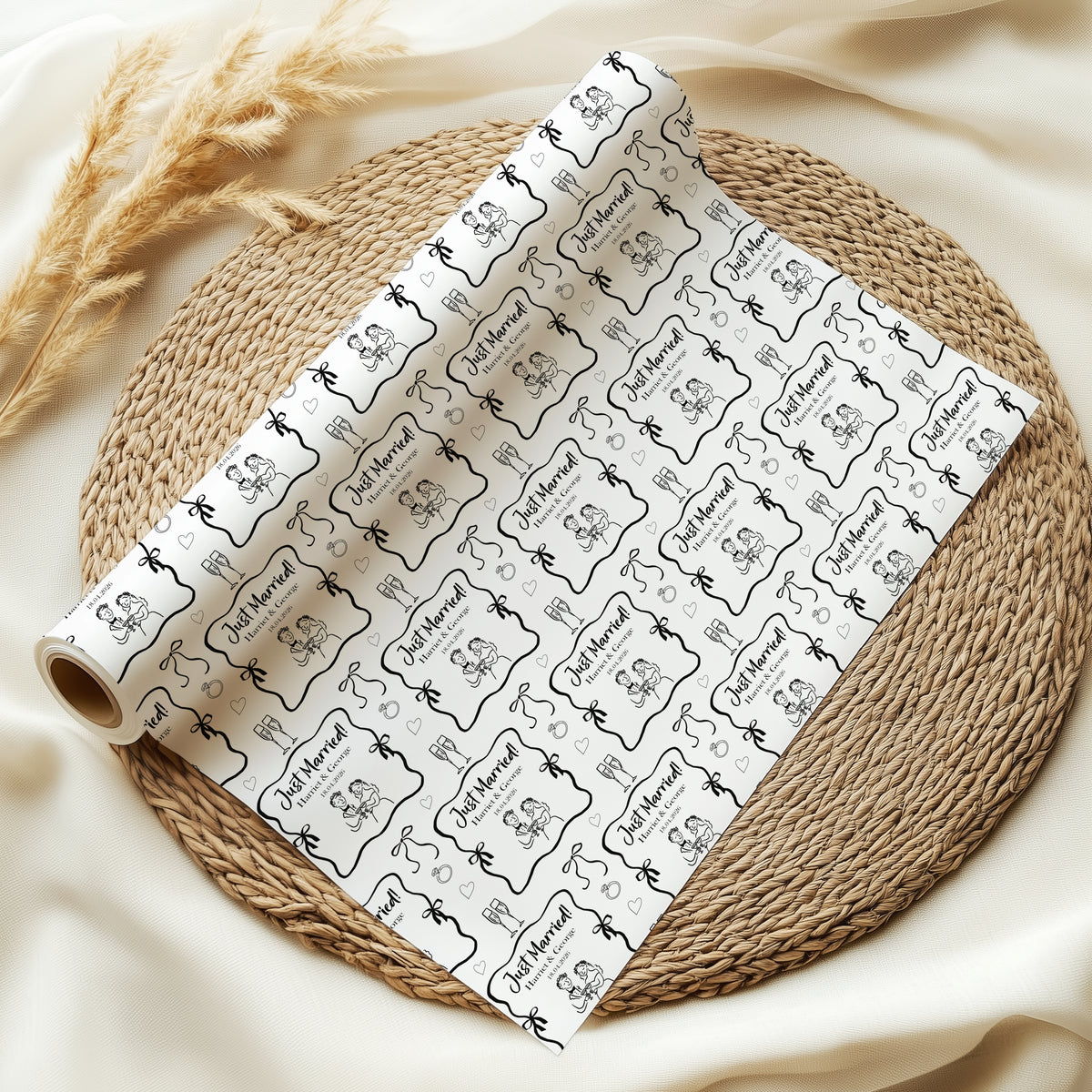 Personalised Wedding Wrapping Paper – Just Married Couple Gift Wrap