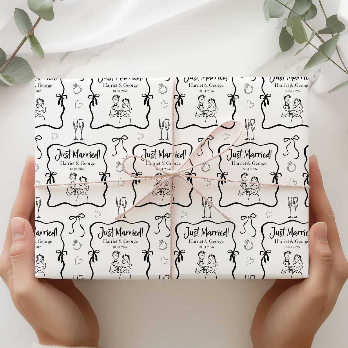 Personalised Wedding Wrapping Paper – Just Married Couple Gift Wrap