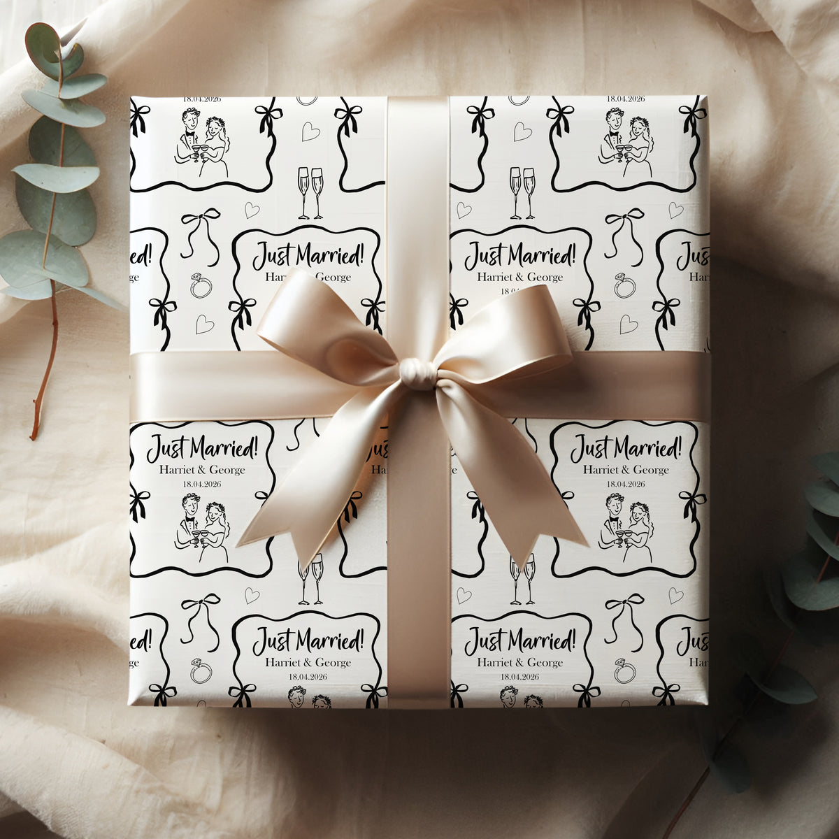 Personalised Wedding Wrapping Paper – Just Married Couple Gift Wrap