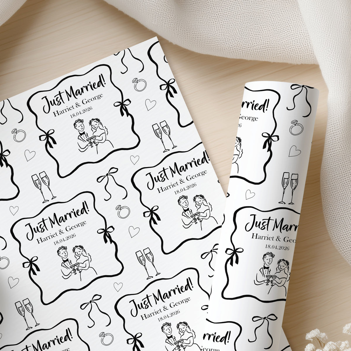 Personalised Wedding Wrapping Paper – Just Married Couple Gift Wrap
