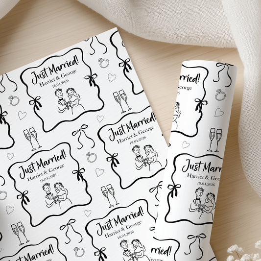 Personalised Wedding Wrapping Paper – Just Married Couple Gift Wrap